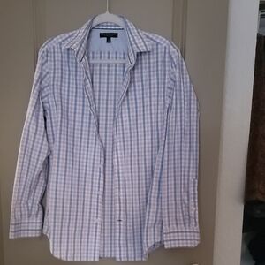 Banana Republic Men's Blue and Red Plaid Shirt